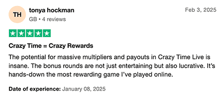 Review 2 at Crazy Time by TrustPilot